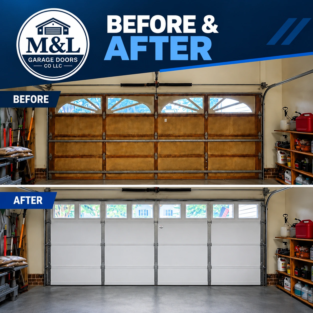 M&L Garage Doors: before and after garage door replacement